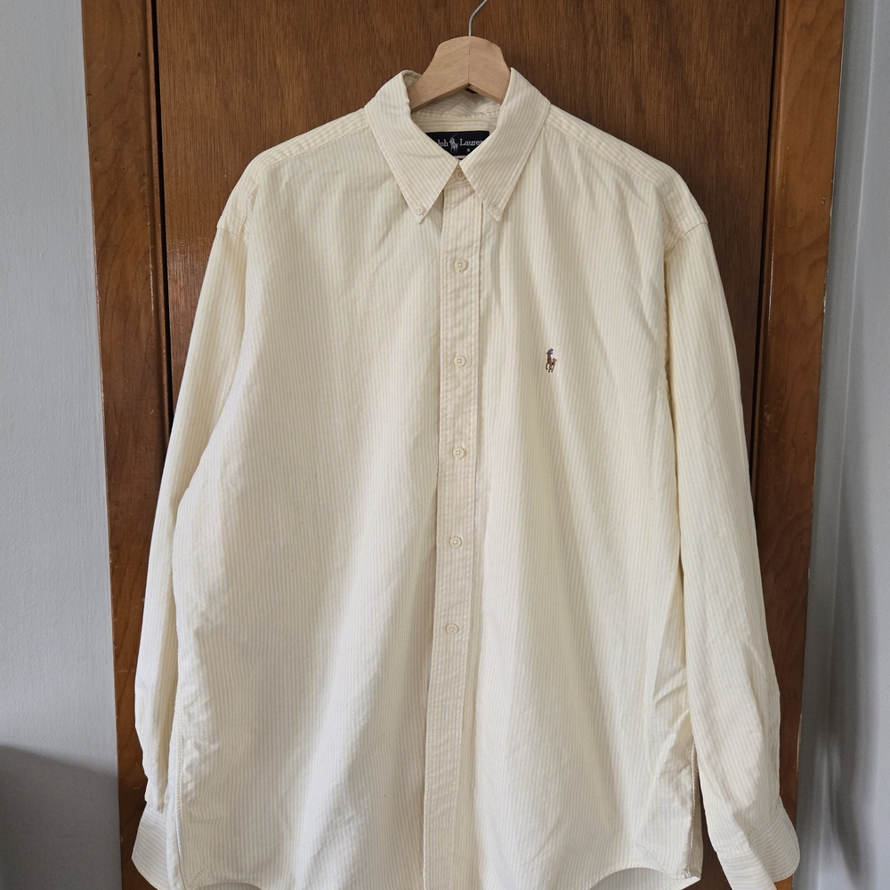 Ralph Lauren Men's Striped Yellow Button Down Shirt, 16.5 / 35